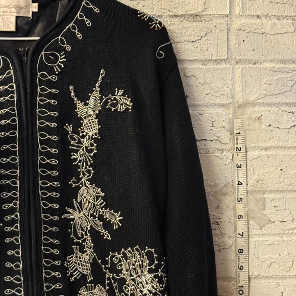 All Week Long Black Beaded Cardigan Sweater Women’s Medium - Picture 3 of 10